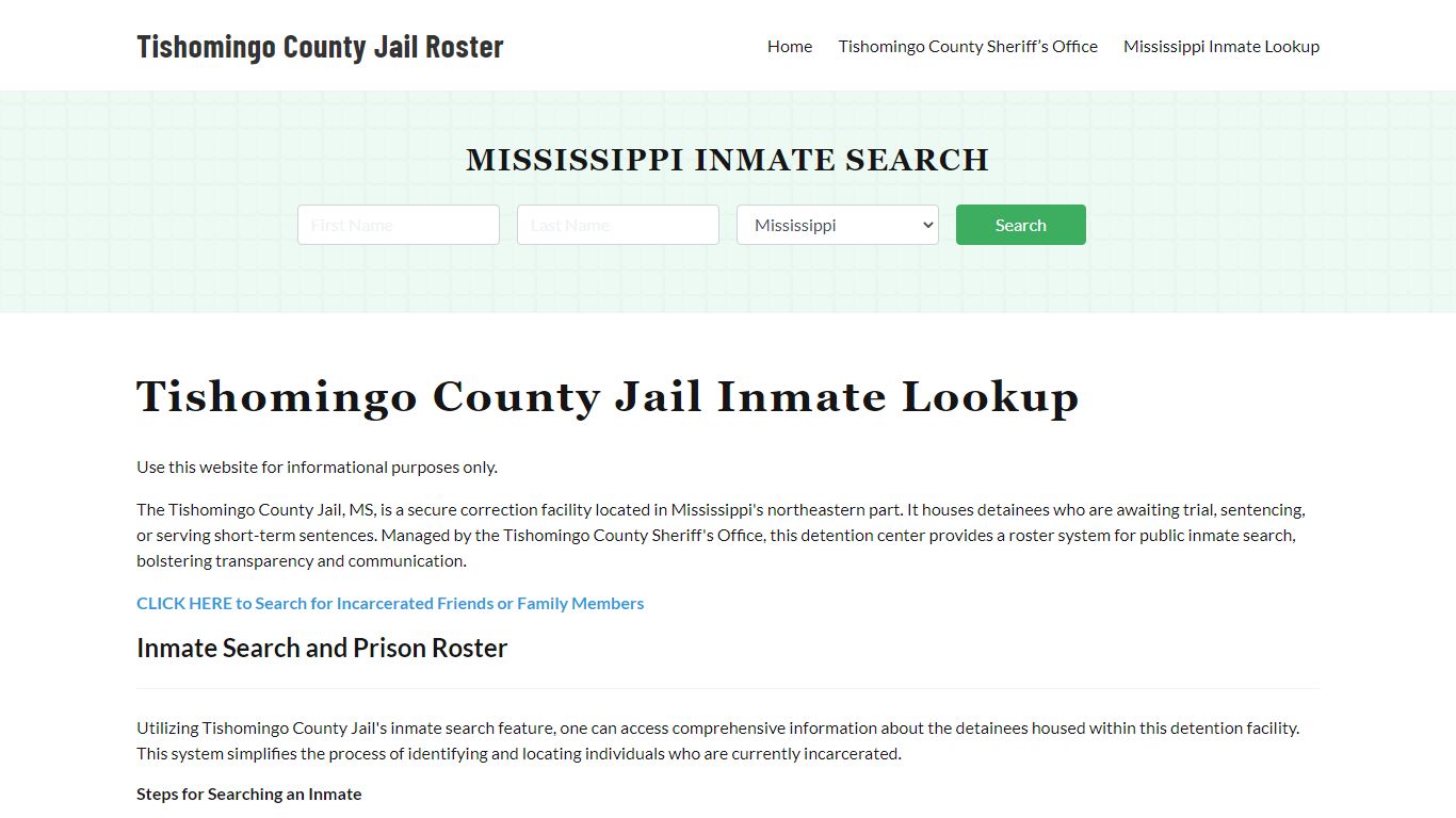 Tishomingo County Jail Roster Lookup, MS, Inmate Search